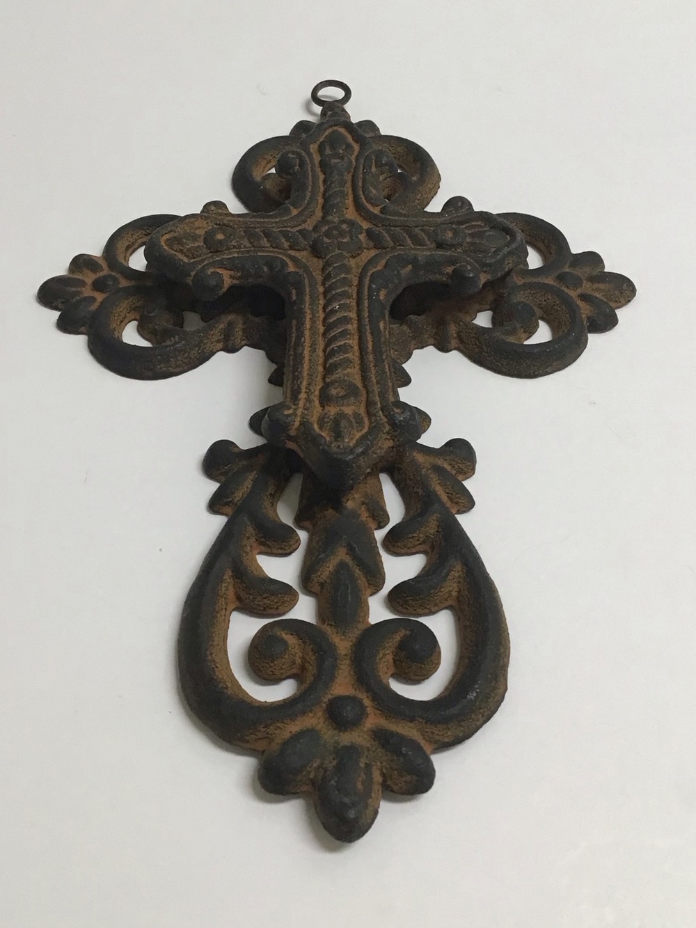 Cast Iron Double Cross Ornate Religious Primitive Rustic Heavy Wall or Garden - Picture 9 of 16